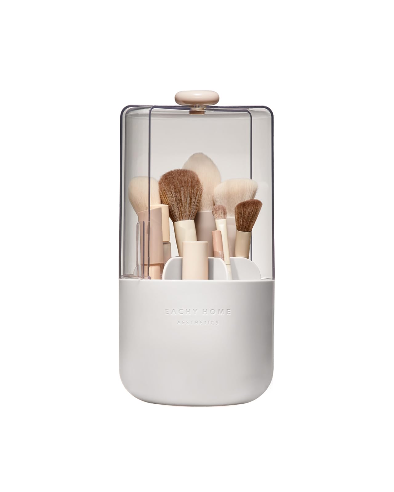 EACHY Makeup Brush Holder 360 Rotating with Dustproof Lid, Waterproof Material, 7 Compartments for Organized Storage, Stylish an