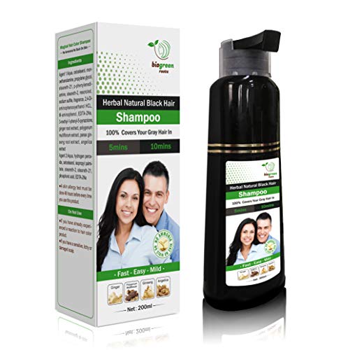 BIOgREEN ROOTS 200 ml Natural Black Hair color Shampoo With Herbals - Black Shampoo for grey Hair - covers gray Hair in 10 Minut