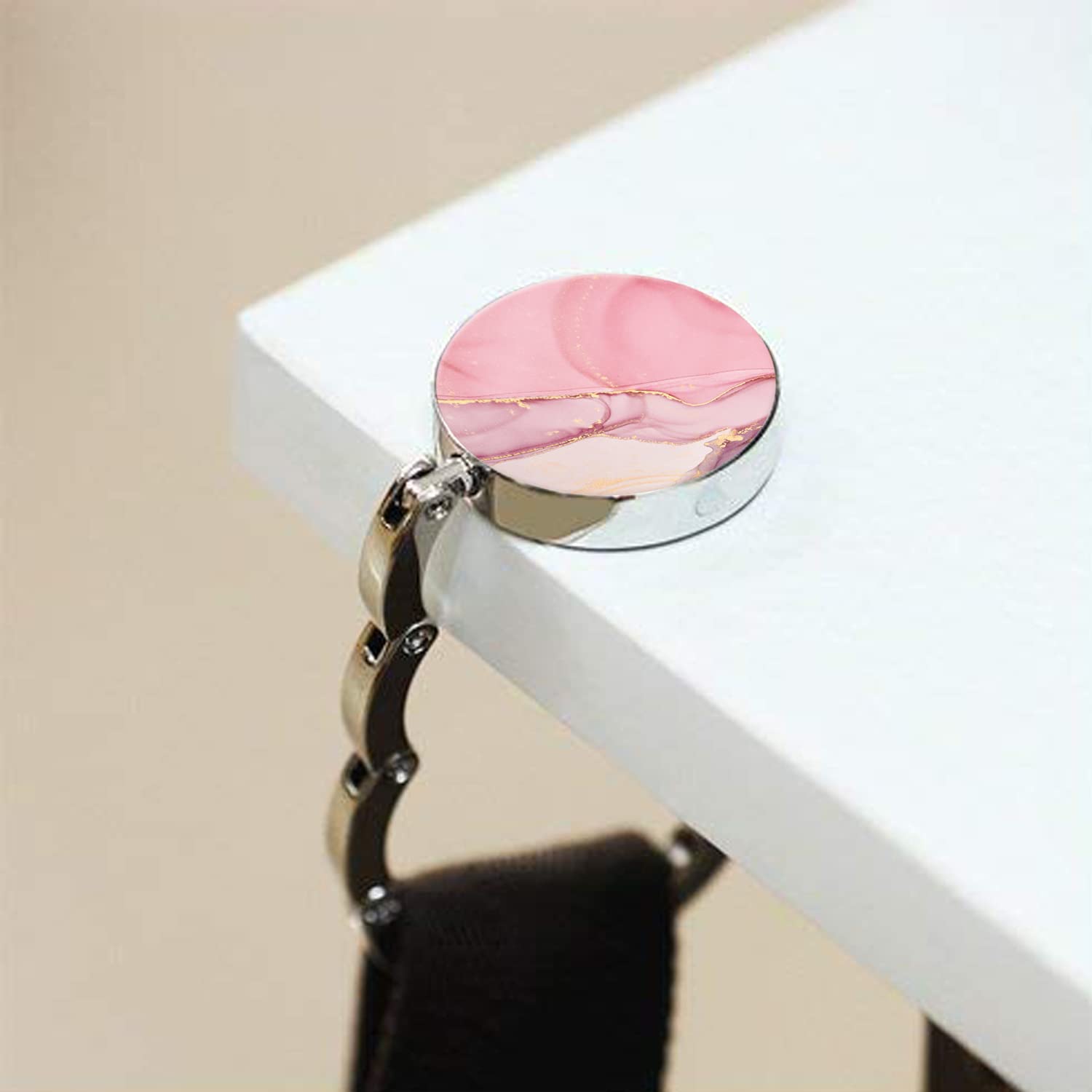 Foldable Purse Hook Womens Bag Table Hanger Collection Desk Hooks for Purse (1pack Pink Pretty Hook)