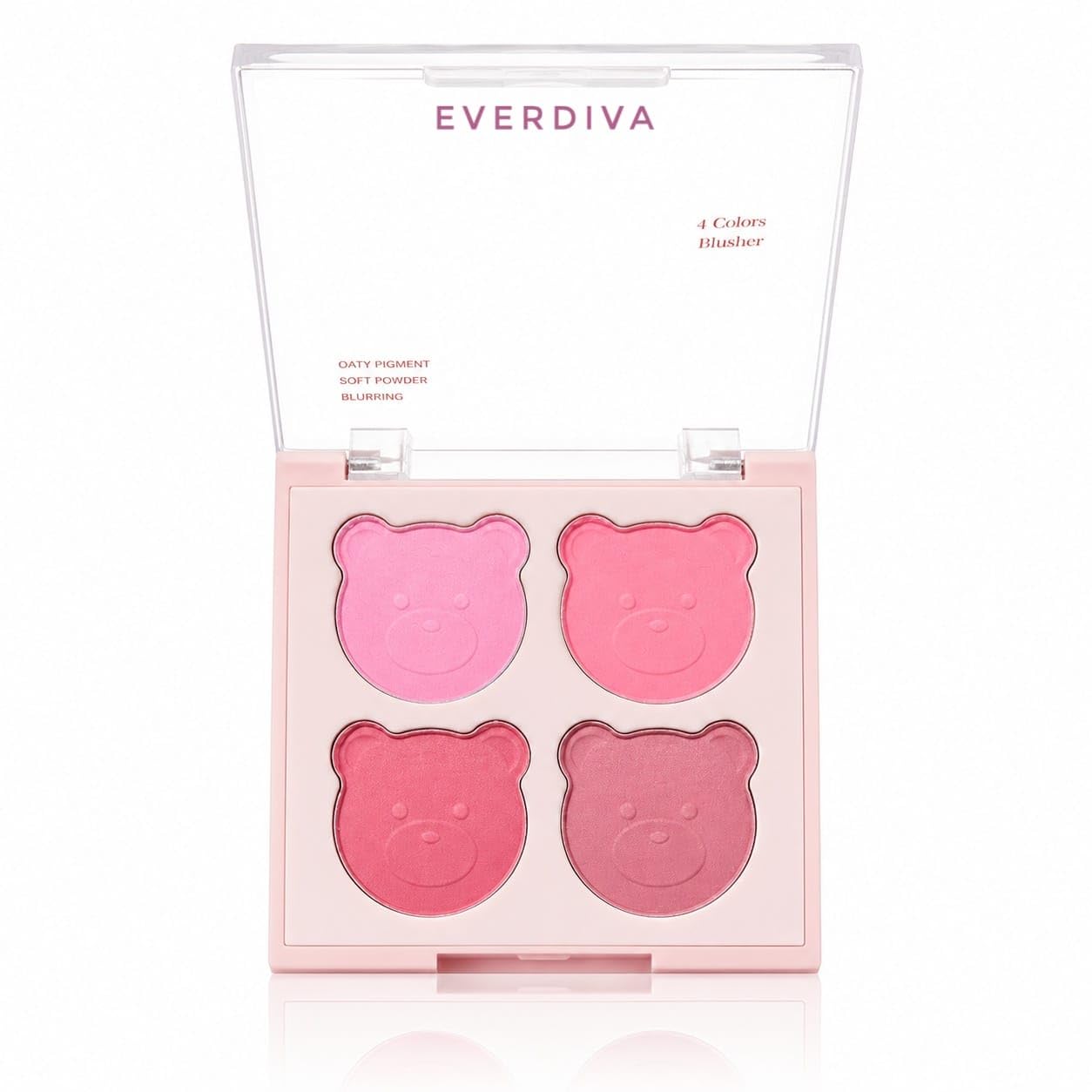 Everdiva Cute 4 Color Blusher Palette For Women & Girls | Bear Shape Matte & Shimmer Blush Palette | Soft Pigmented LongLasting