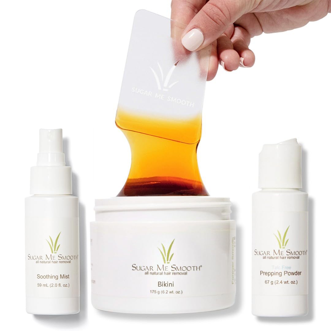Sugar Me Smooth Bikini Sugar Wax Kit - Gentle On Skin And Less Painful Hair Removal In A Simple System For At-Home Brazilian, No