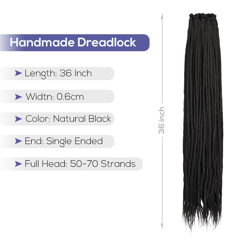 Kraler 36 Inch Black Dreadlock Extensions, Long Synthetic Crochet Dreads Extensions Handmade Soft Single Ended Dreads Thin 0.6Cm