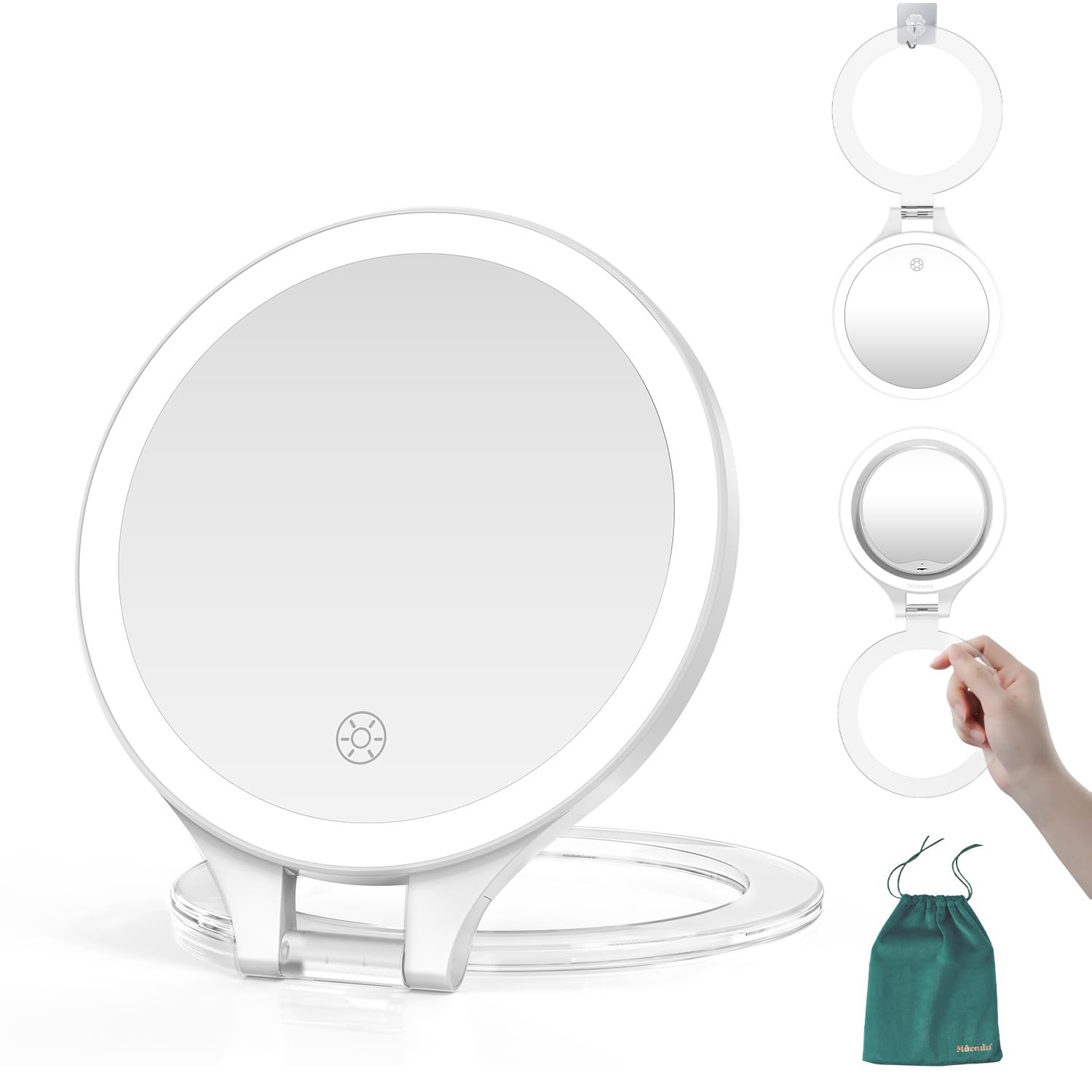 Mocado Travel Makeup Mirror with Light, 1X/20X Magnifying Mirror with Light, Double Sides Travel Mirror with 3 Color Light, Dimm