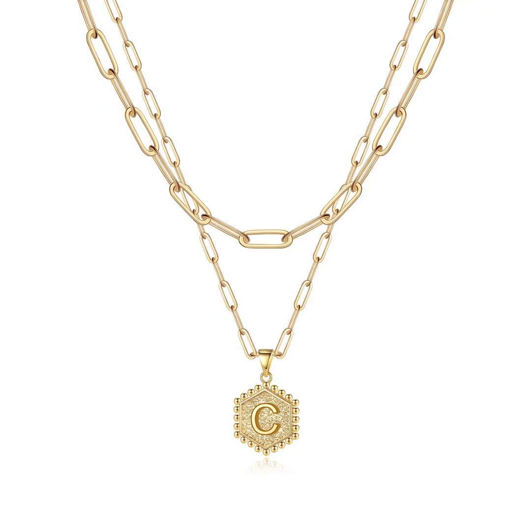 M MOOHAM Gold Layering Initial Necklaces for Women - Necklaces for Women Statement Necklace Letter Initial C Necklace Choker Nec