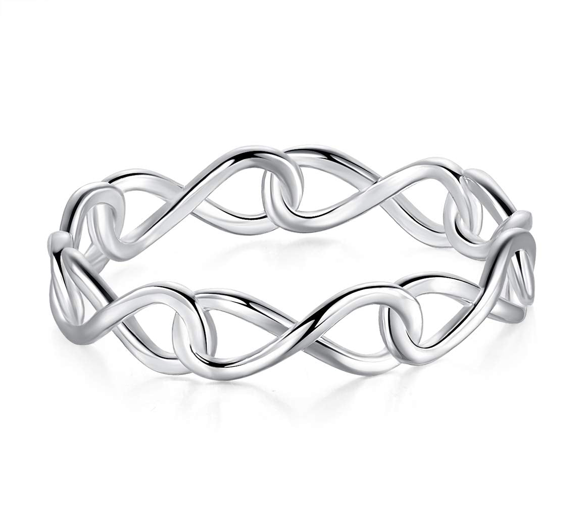 BORUO 925 Sterling Silver Ring High Polish Infinity Symbol Tarnish Resistant Comfort Fit Wedding Band Ring Size 7.5