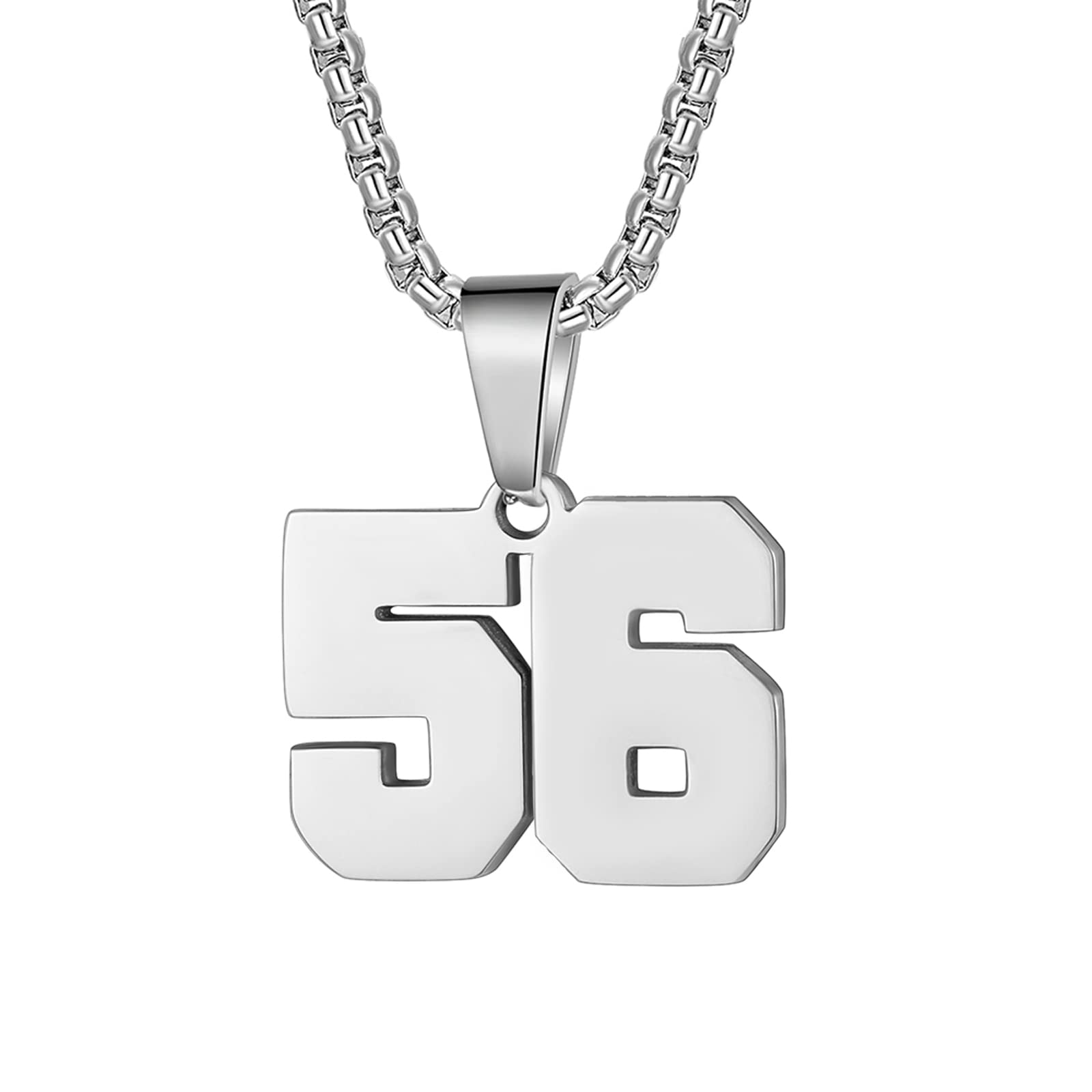 Number Necklaces Personalized Necklaces Silver Initial Number Pendant Stainless Steel Chain Movement Necklaces for Men Women (56