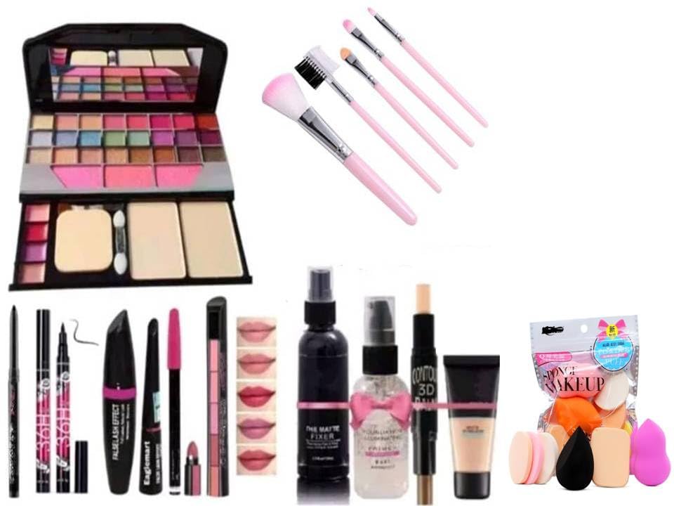 Professional Makeup Kit Set With Eyeshadow Palette, Brushes, Mascara, Eyeliner, Lipstick, Setting Spray, Foundation And Blending