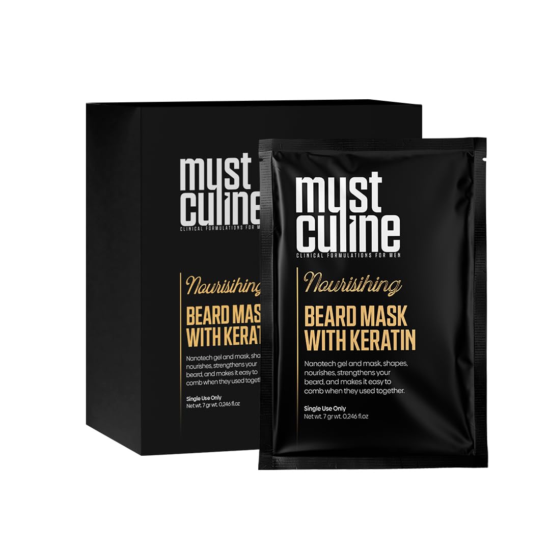 MUSTCULINE Beard Mask with Keratin, Fills Patchy Areas and Controls Firzzy Beard Hair, Strengthens and Straightens Beard Hair (1