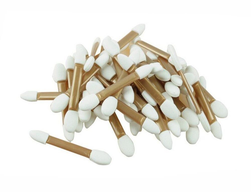 50Pcs Disposable Gold & White Cosmetic Makeup Tool Eyeshadow Applicator Double Sided Sponge Tipped Eyeshadow Brush