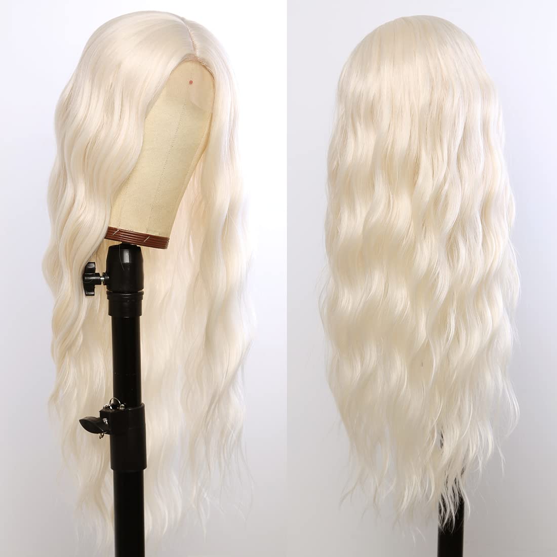 Giannay White Blonde Wig, Platinum Blonde Wig Curly Wig Long White Loose Wave Wigs For White Women Blonde Synthetic Heat Resista