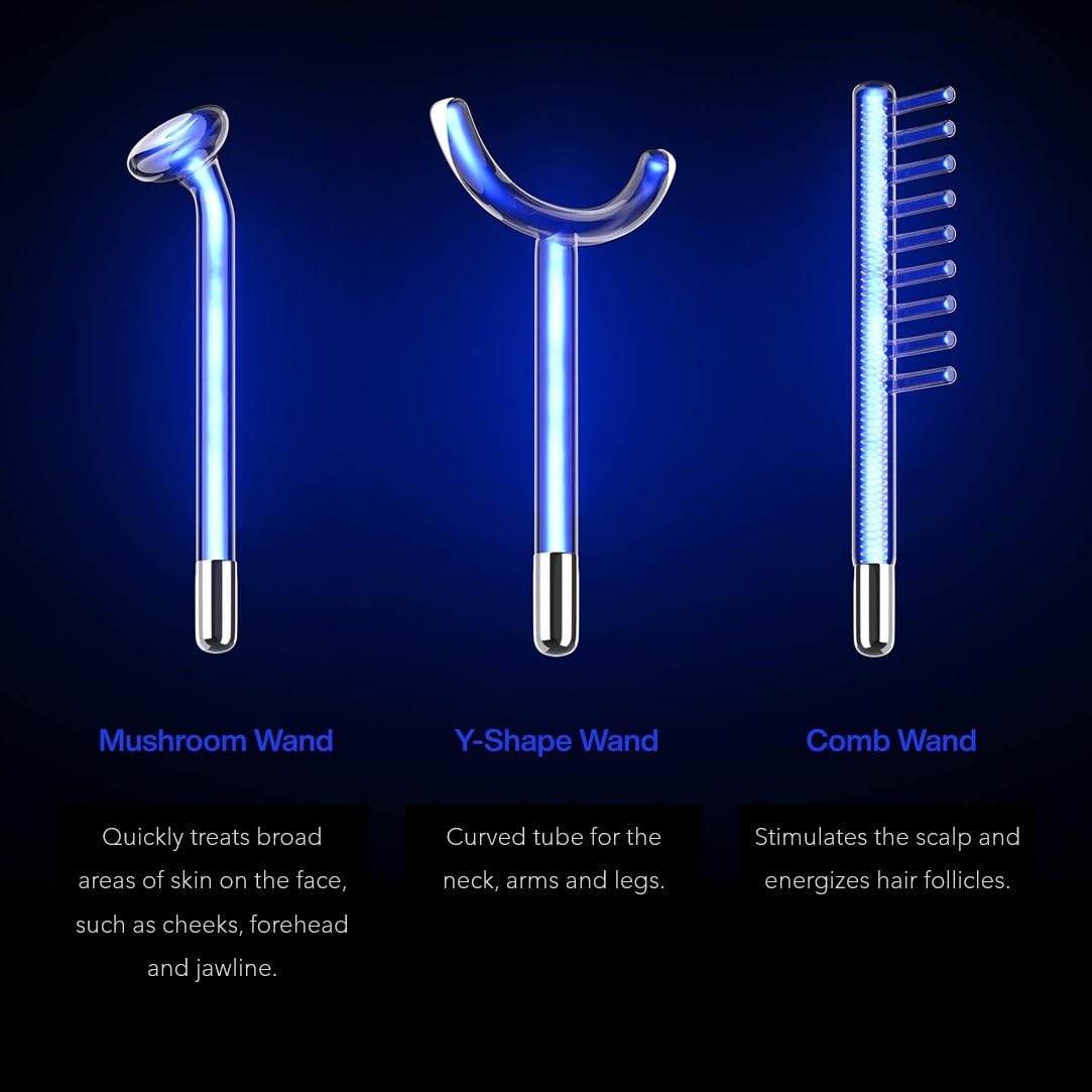 NuDerma Clinical Skin Therapy Wand - Portable Skin Therapy Machine w 6 Fusion Neon + Argon Wands - Anti Aging - Clarifying - Ski