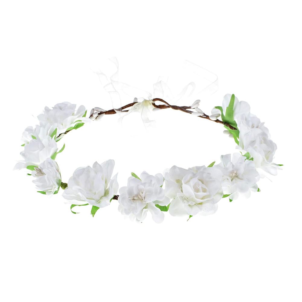 AKOAK 1 Pack Flower Crown, Bohemian Wreath for Girls Floral Tiara, Wedding Headband, Bride Bohemian Wreath/Baby Shower/Photo/Tod