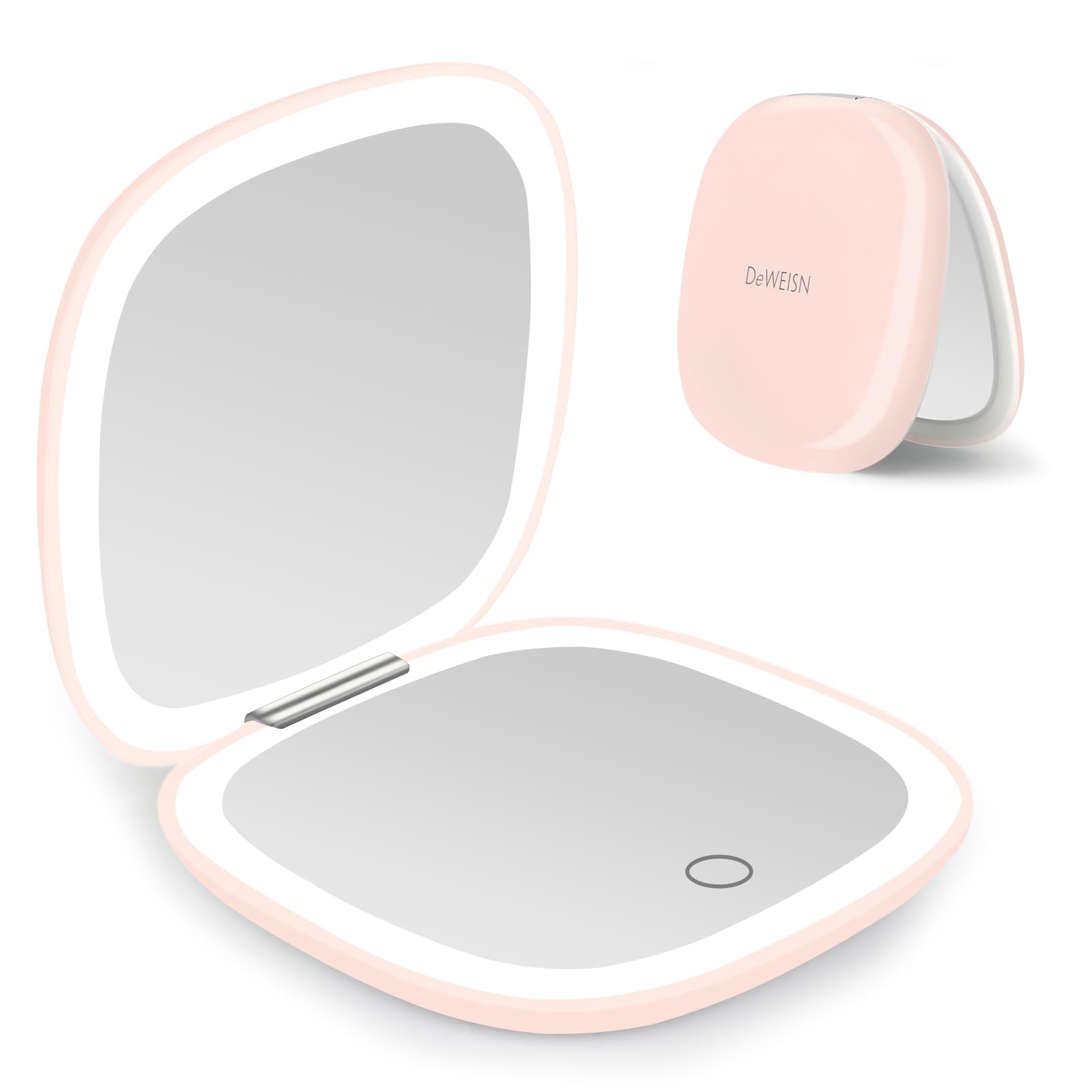 Deweisn Compact Mirror, Lighted Travel Makeup Mirror With 1X/10X Magnifying Double Sided Dimmable Portable Pocket Mirror For Han