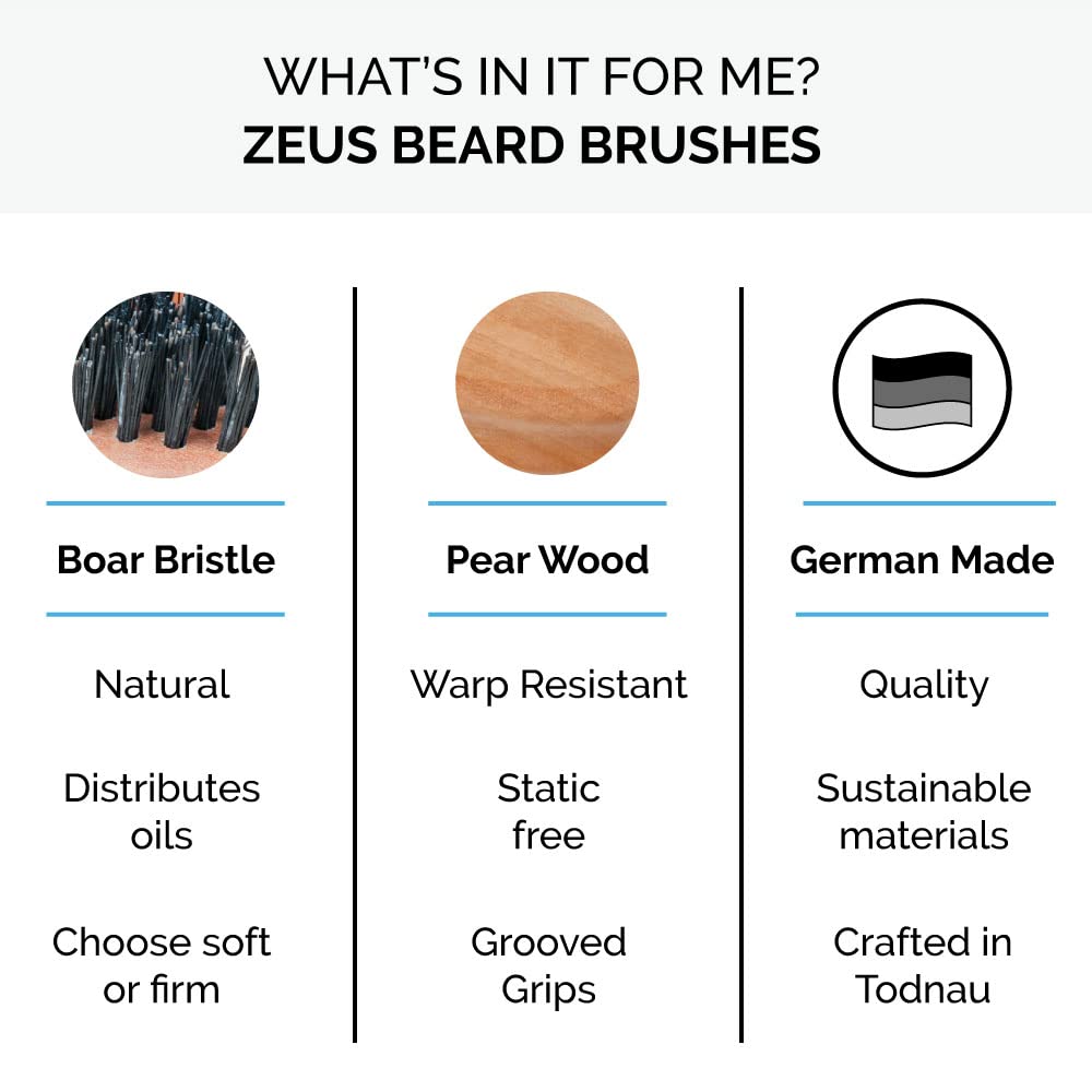 ZEUS Boar Bristle Beard & Mustache Brush with Extended Handle, Large 6 Firm-Bristle Beard Brush with Handle for Men (Made in Ger