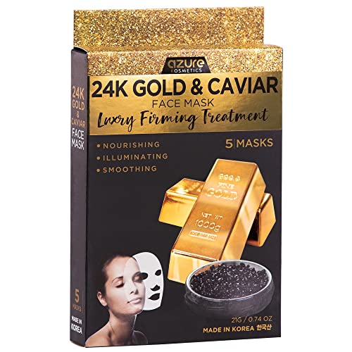AZURE 24K Gold and Caviar Anti Aging Luxury Face Mask - Hydrating & Firming Facial Mask - Helps Reduce Wrinkles & Fine Lines - W