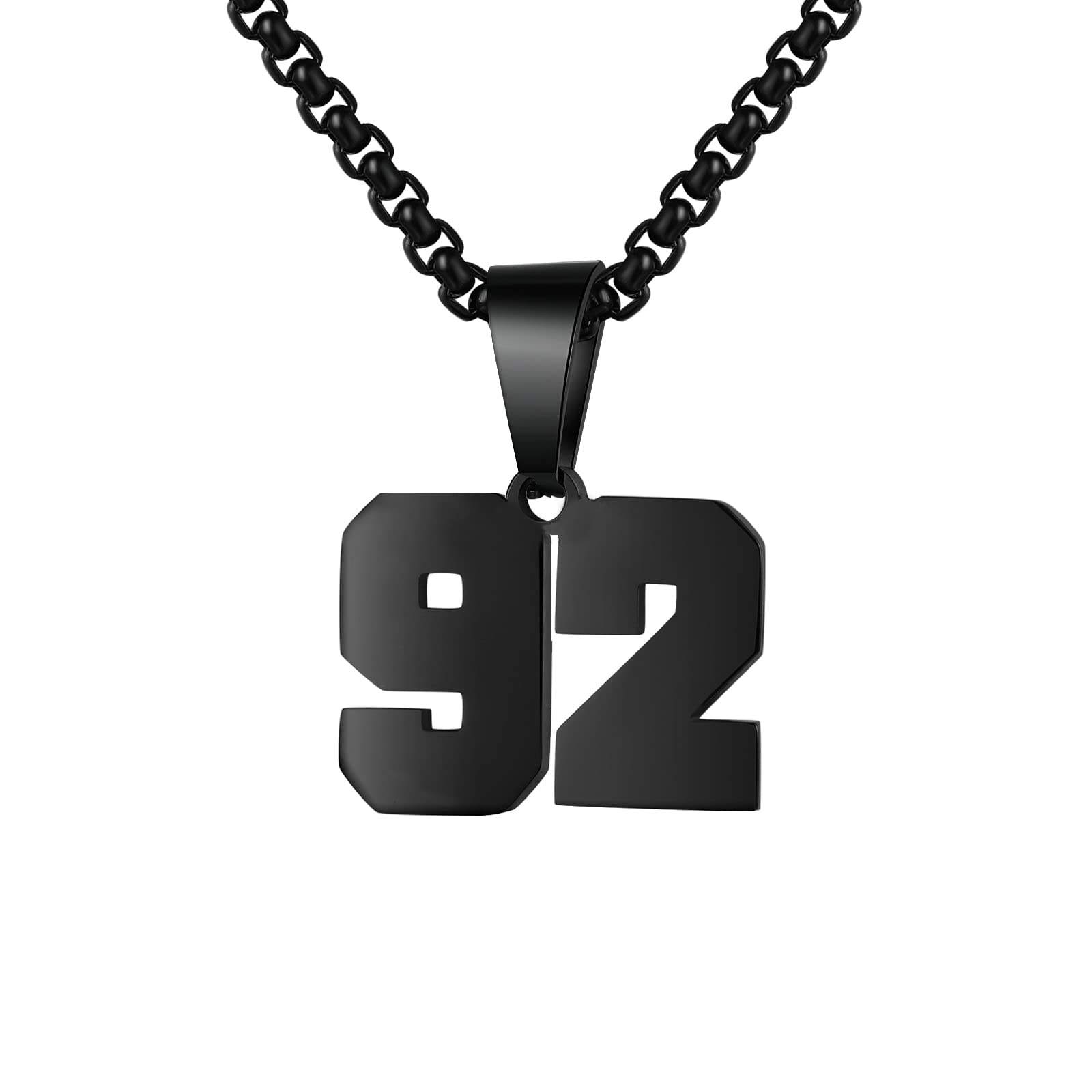 Number Necklaces Personalized Necklaces Black Initial Number Pendant Stainless Steel Chain Movement Necklaces for Men Women (92)