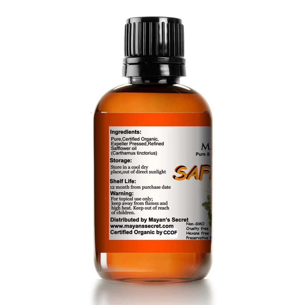 Mayan's Secret USDA Certified Organic Safflower Seed Oil High in Vitamin E and omega-6 fatty acids for anti-aging skin