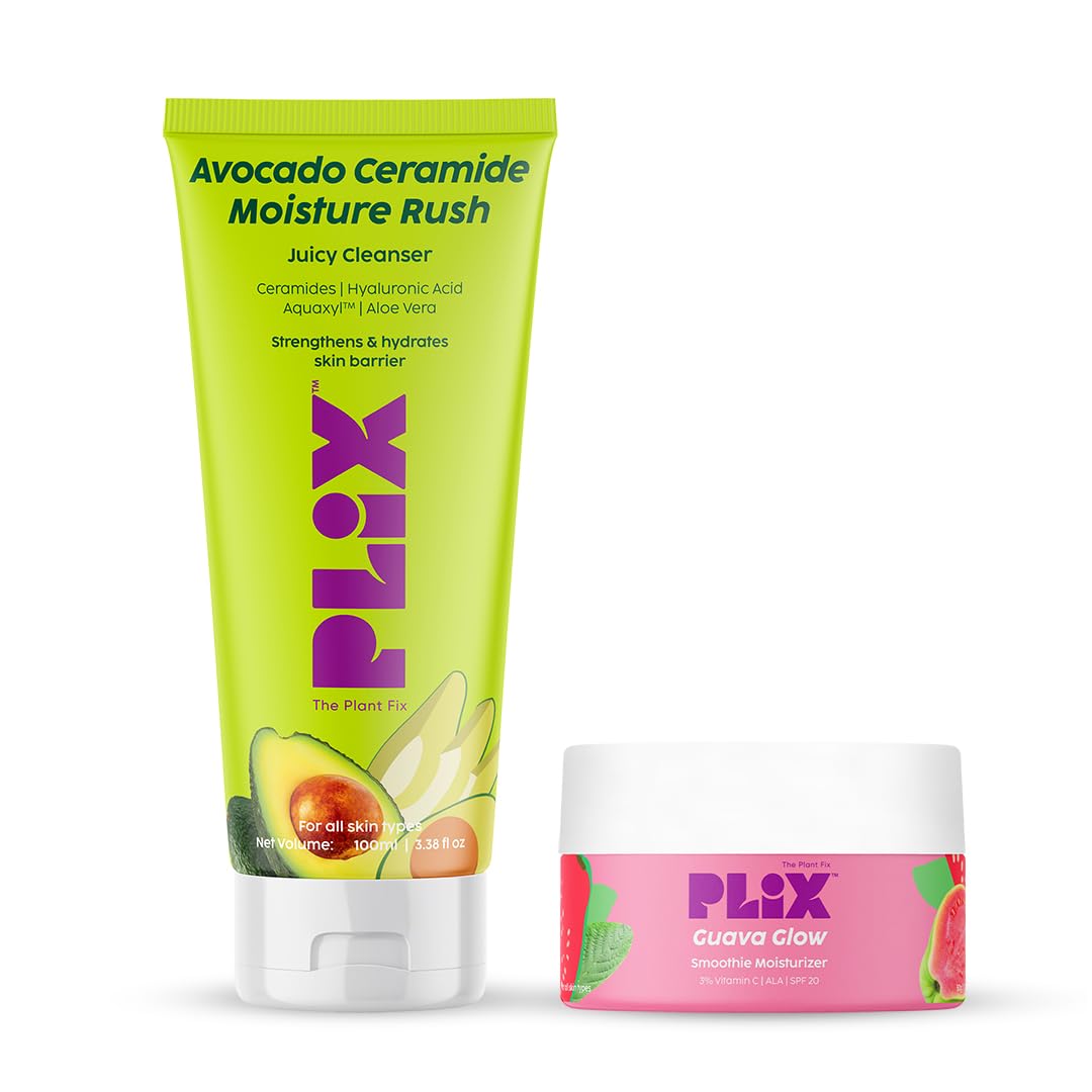 Plix  The Plant Fix Avocado Ceramide Moisture Rush Juicy Cleanser And Guava Moisturizer Combo (150 Ml) For Deep Cleansing | Cer