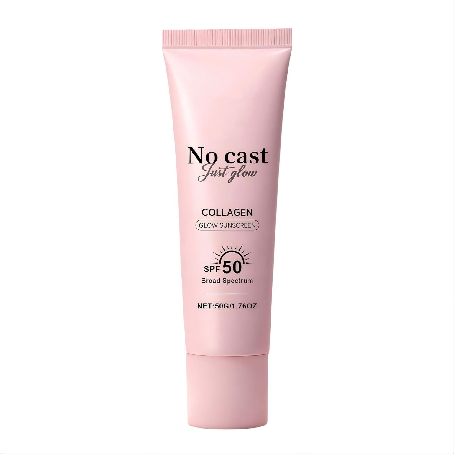 No Cast Just Glow Collagen Sunscreen SPF 50 PA++++ Facial Sunscreen Lightweight, NonSticky Face Sunscreen No White Cast Natural