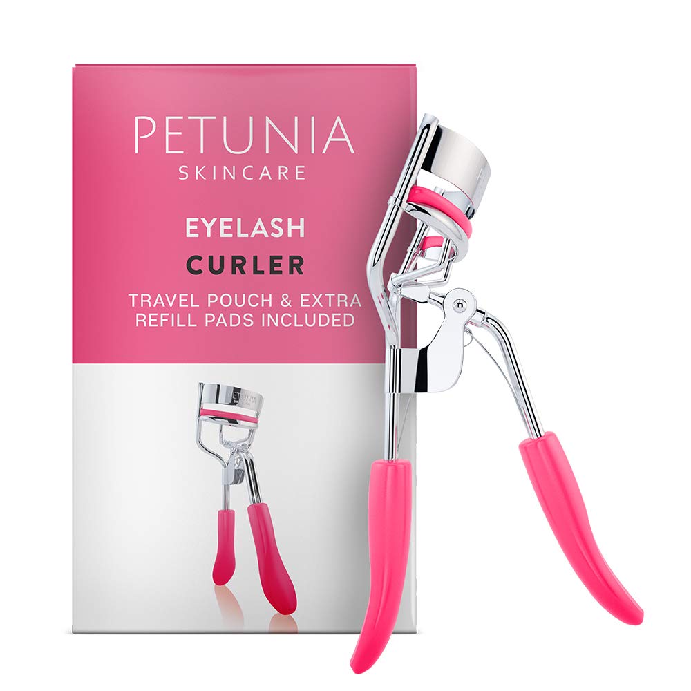 Silicone Eyelash Curler with Refill Pads & Satin Pouch Designed for No Pinching or Pulling and Perfect for Those with Straight F