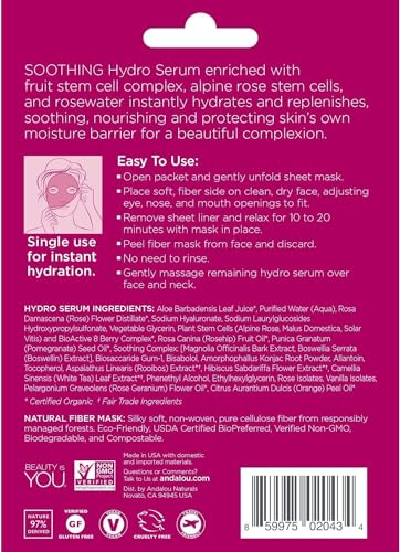 Andalou Naturals Instant Hydration Hydro Serum Facial Mask, 0.6 Fluid Ounce