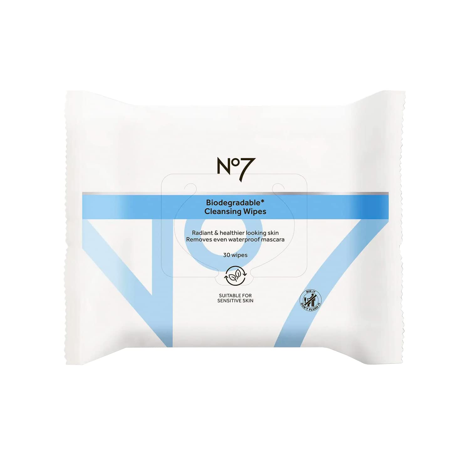 No7 Biodegradable Cleansing Wipes - Waterproof Mascara & Makeup Remover Wipes - Vitamin B5 + Witch Hazel & Fennel Extract Facial