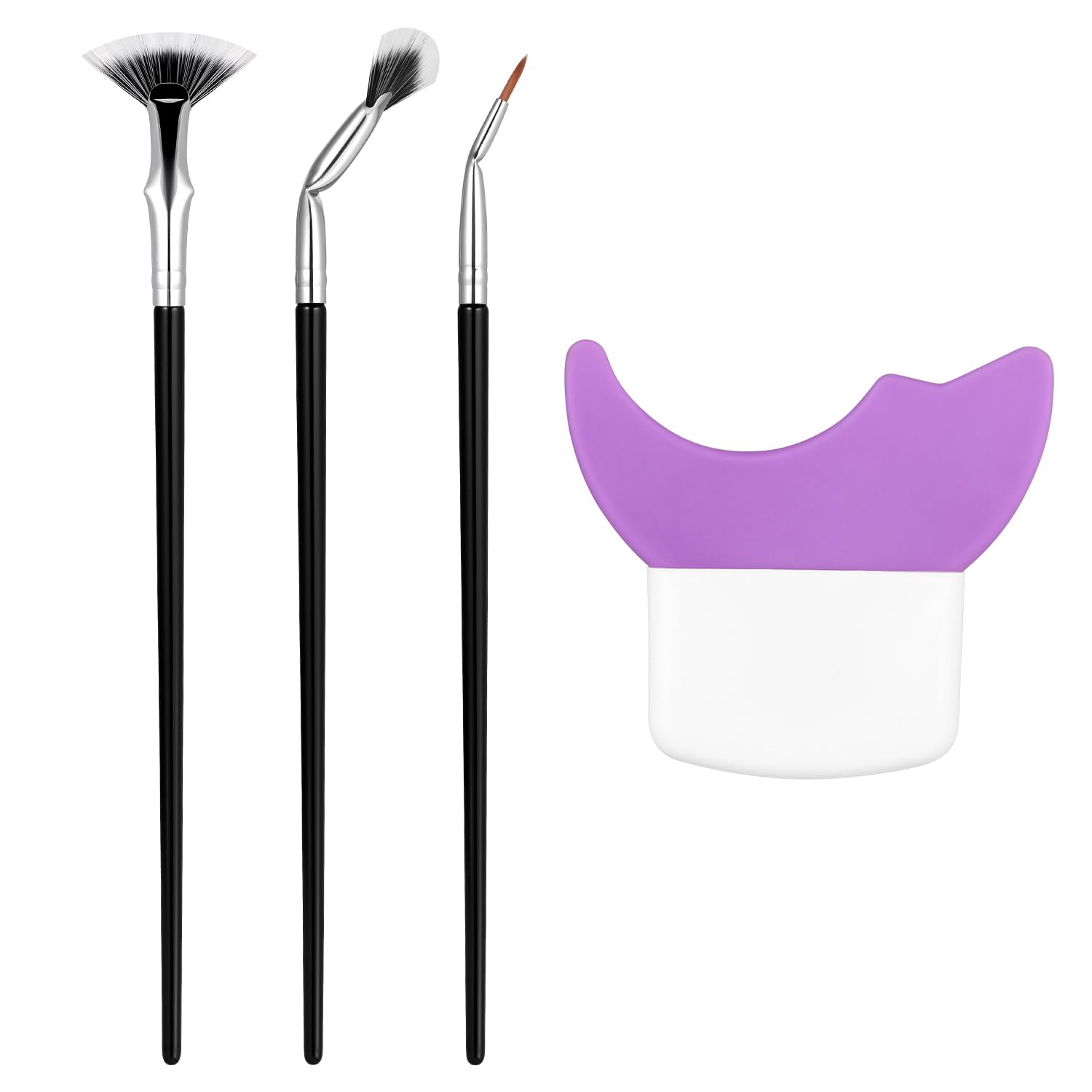 4pcs Eyelash Brush Kit, Mascara Fan Brushes with Eyelash Application Aid Folding Angle Scalloped Lash Brush Eyelash Comb Separat
