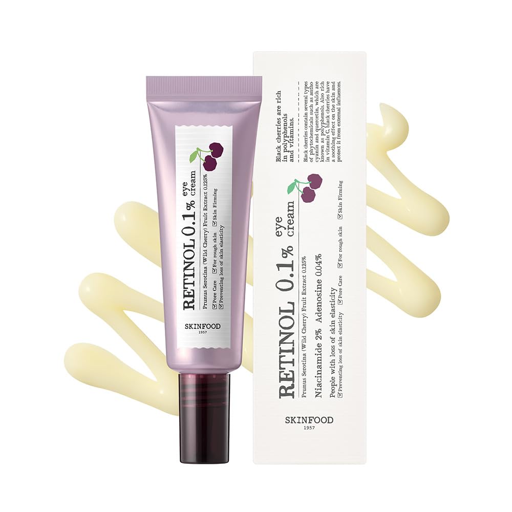 SKINFOOD Black Cherry Retinol 0.1 Eye Cream, AntiAging Eye & Neck Treatment for Wrinkles, Fine Lines & Dark Undereyes, Firming 