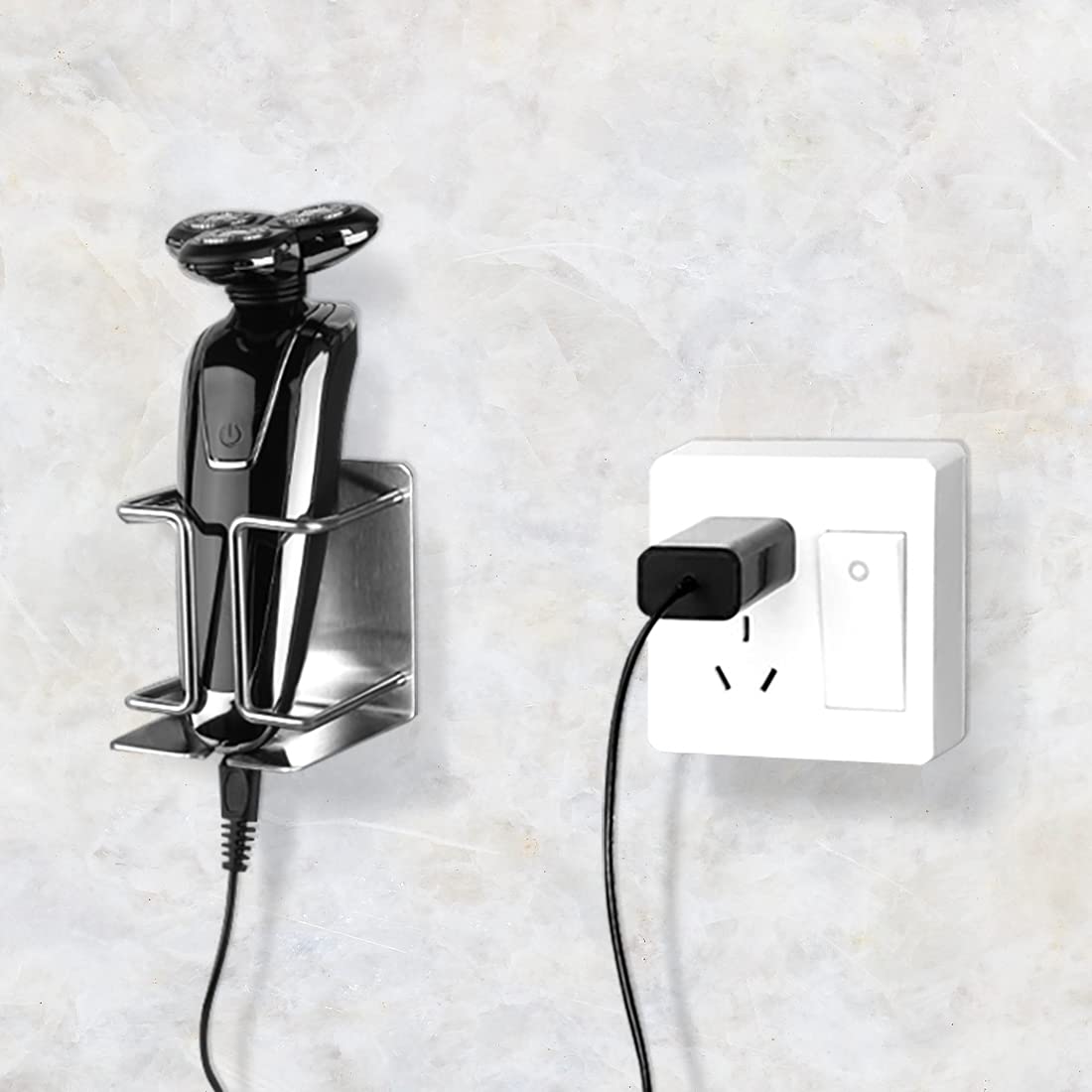 Linkidea Electric Razor Holder Wall Mount, Self Adhesive Razor Hanger, Stainless Steel Utility Storage Electric Shaver Bathroom