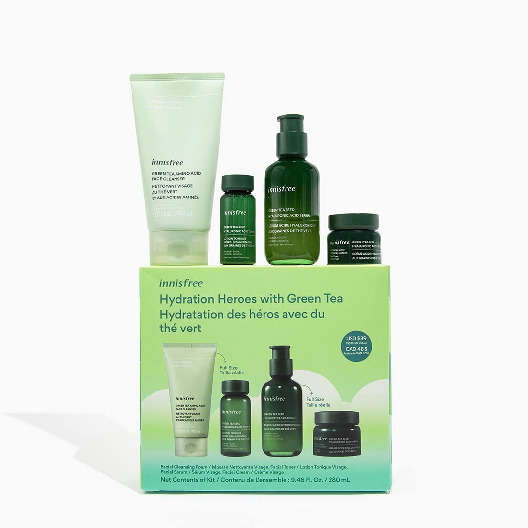 Innisfree Hydration Heroes Green Tea Skincare Routine Set: Hydrate & Glow With Antioxidants & Amino Acids