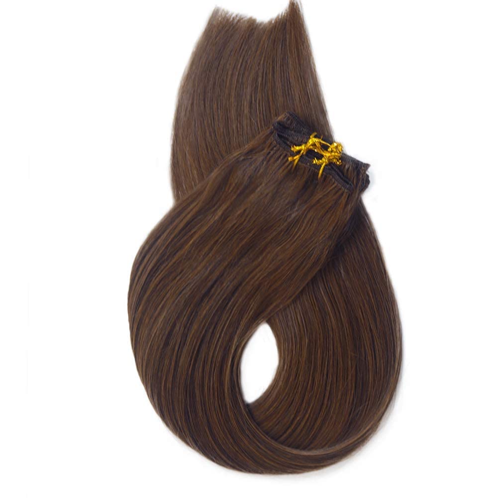 Clip In Hair Extensions Real Human Hair, 22 Inch 70G Brown Clip In Hair Extensions Human Hair Straight Human Hair Clip Ins Doubl