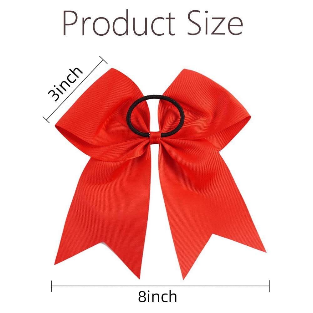 16Pcs 8 Large Cheer Hair Bows Ponytail Holder Elastic Band Handmade For Cheerleading Teen Girls College Sports (16 Pcs) (Red)