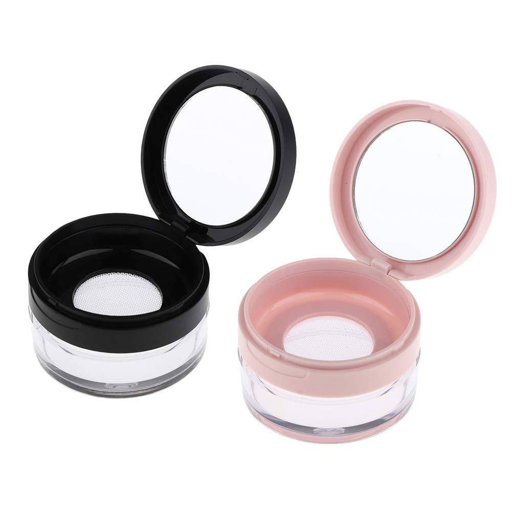AKOAK 2 Pcs Capacity 20 ml(0.67 oz) Empty Reusable Plastic Loose Powder Compact Container DIY Makeup Powder Case with Sponge Pow