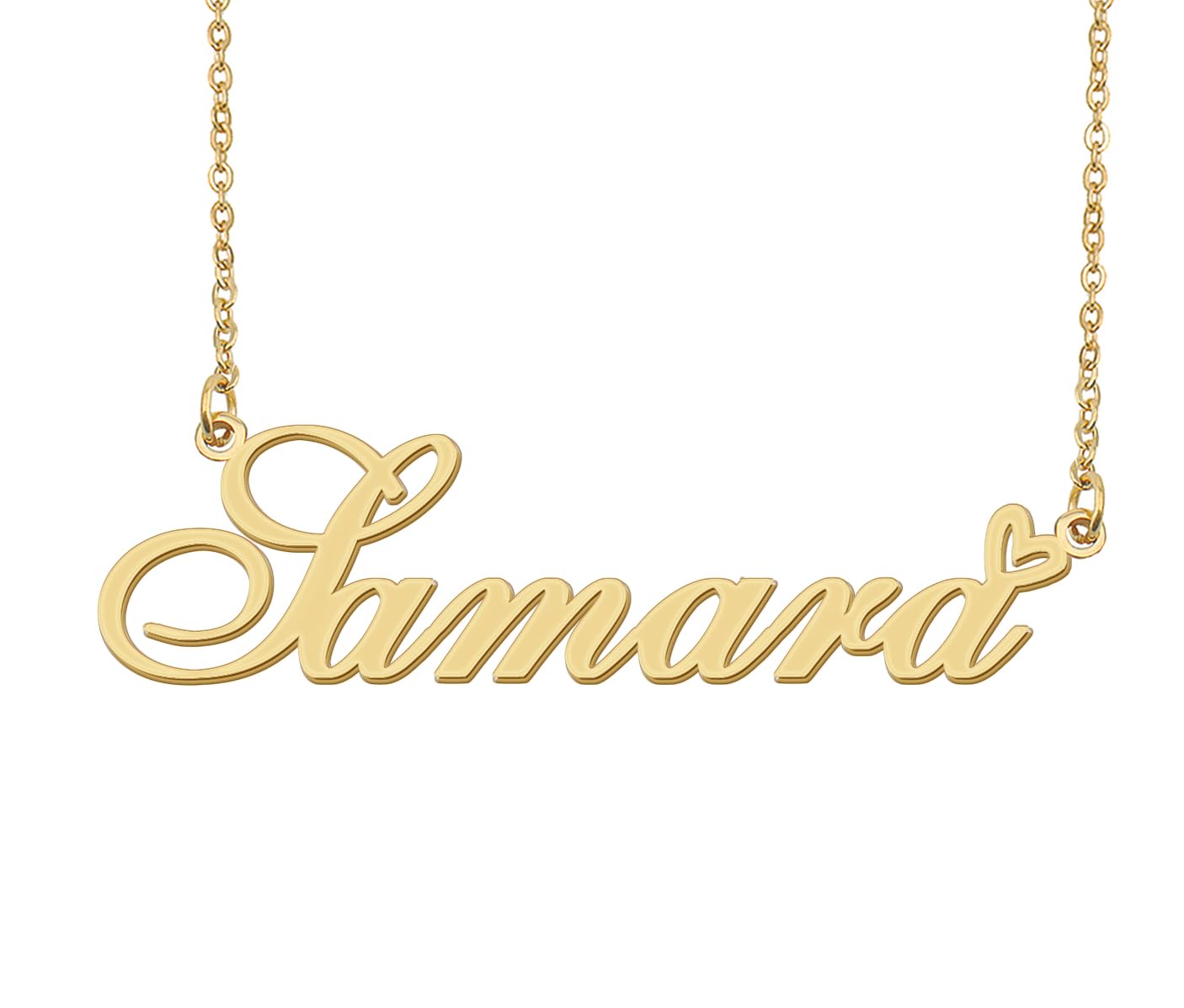 Aoloshow Samara Name Necklace Heart Charm Pendant 18k Gold Plated Stainless Steel Jewelry for Womens Graduation