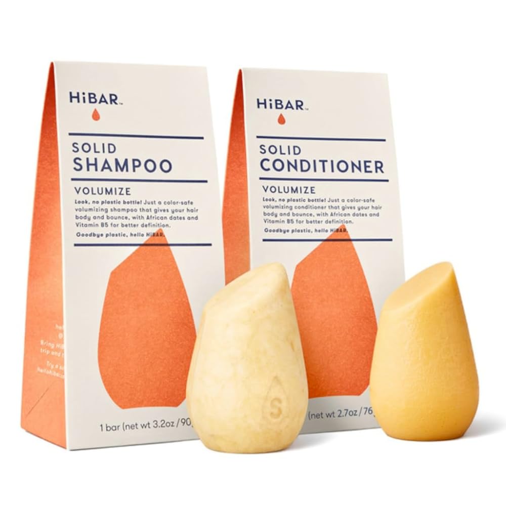 HiBAR - Volumize Shampoo & Conditioner Set - For Fine, Flat Hair - Add Body, Definition & Volume - African Dates & Vitamin B5 - 