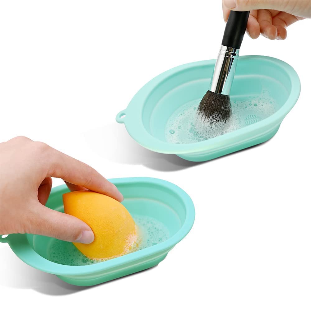 Bestottam Makeup Brush Cleaning Mat/Bowl, Soft And Durable Silicone Cosmetic Cleaner Pad, Foldable Portable Washing Tool Scrubbe