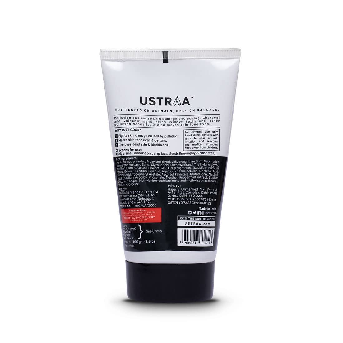 Ustraa Face Scrub for Men - 100g - with Activated charcoal, Tahitian Volcanic Sand & Walnut Granules - Great for Exfoliating ski