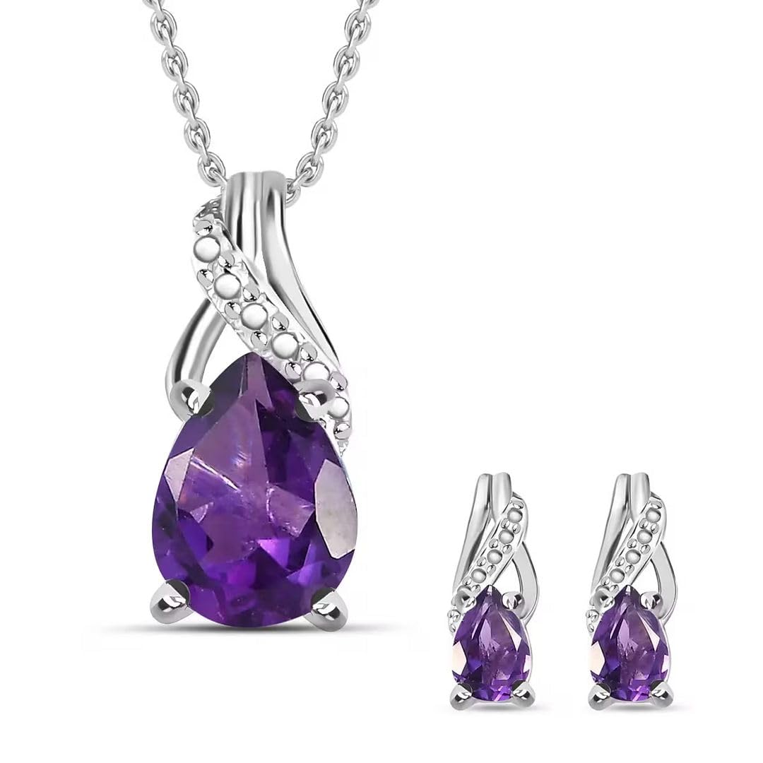 Wedding Costume Jewelry Set for Women Purple Amethyst Drop Earrings Bridal Necklace 925 Sterling Silver Stainless Steel Bridesma