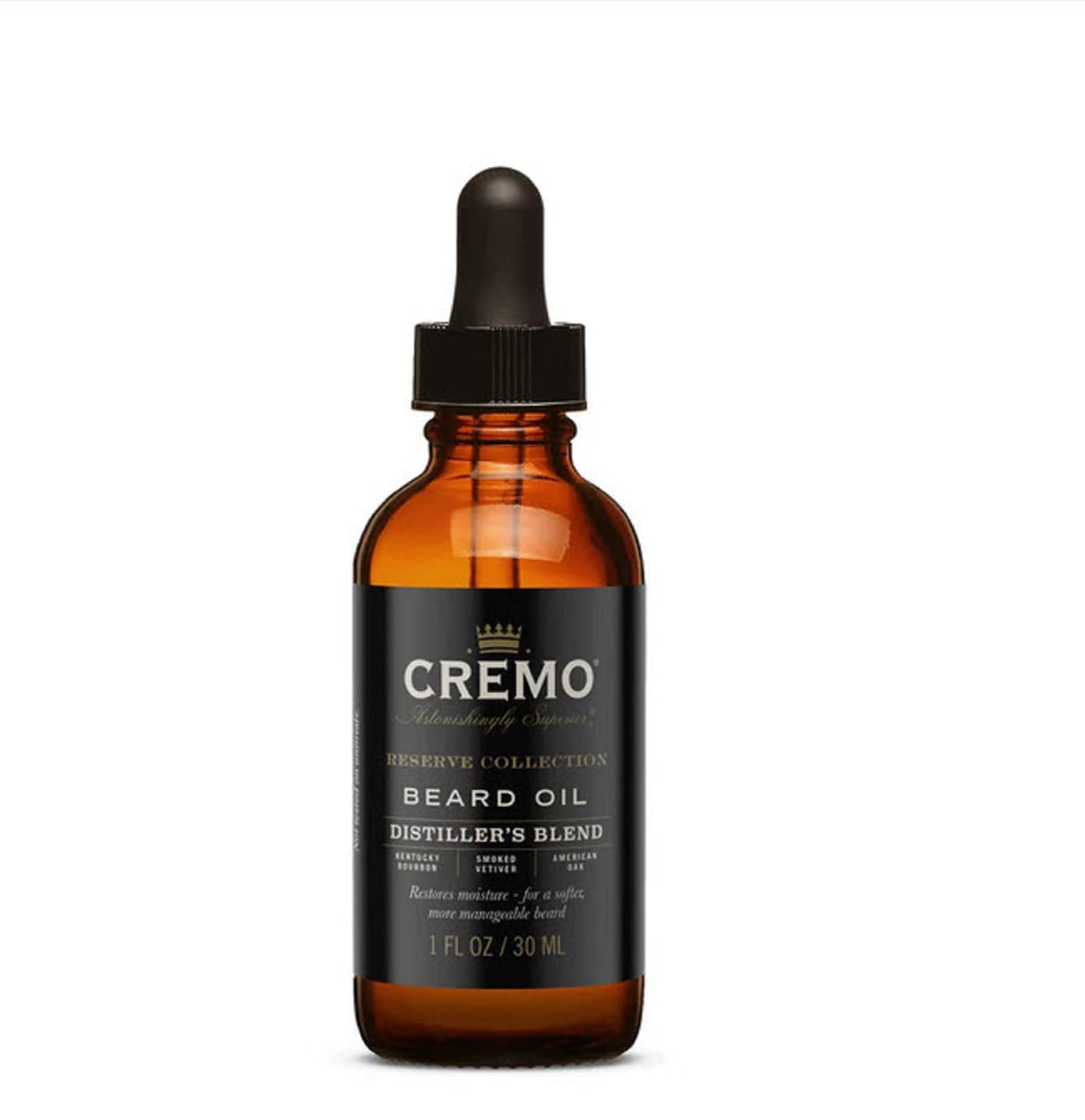 Cremo Beard Oil, Distiller's Blend (Reserve Collection), 1 fl oz - Restore Natural Moisture and Soften Your Beard To Help Reliev