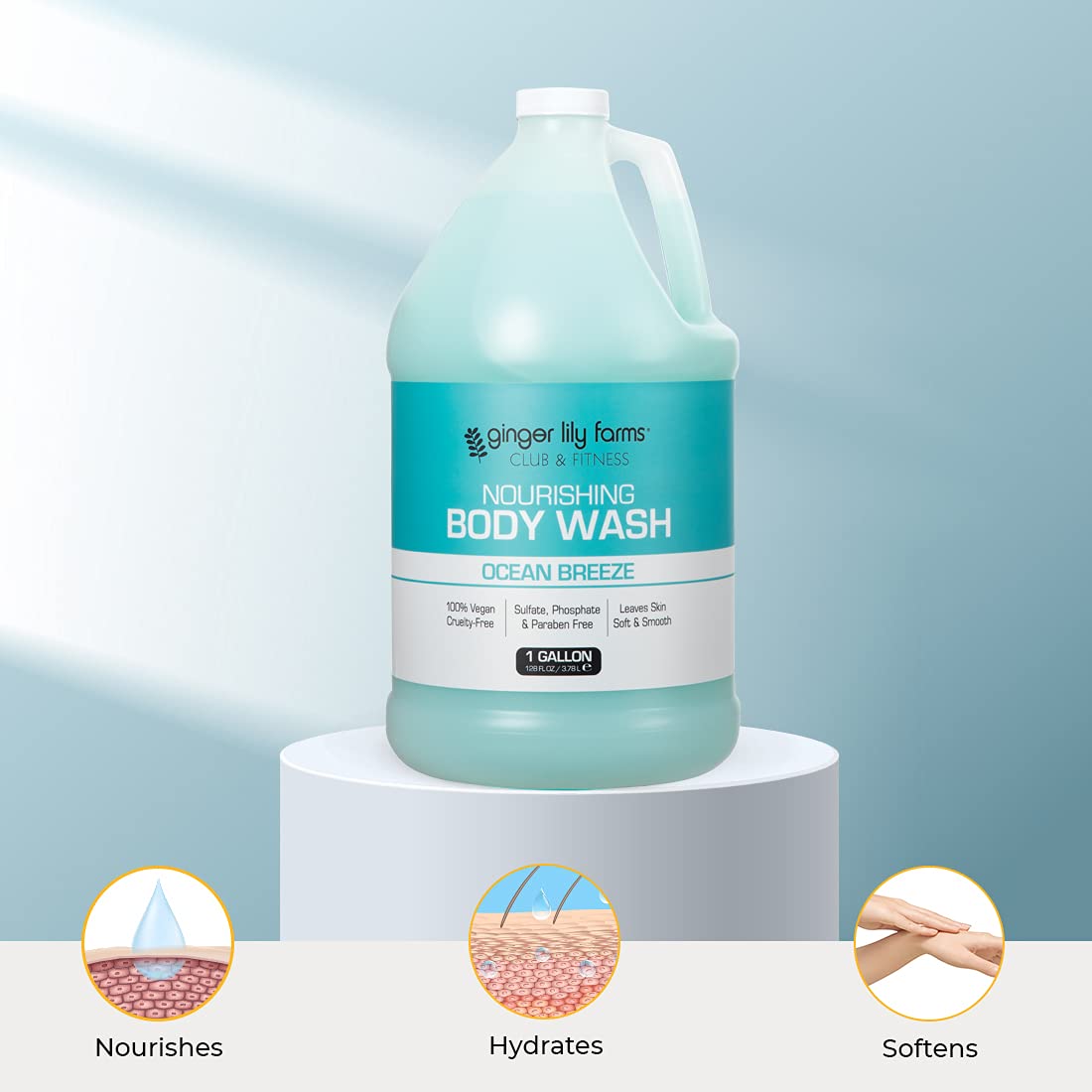 Ginger Lily Farms Club & Fitness Nourishing Body Wash, 100% Vegan & Cruelty-Free, Bath & Shower Gel For Men And Women, Ocean Bre