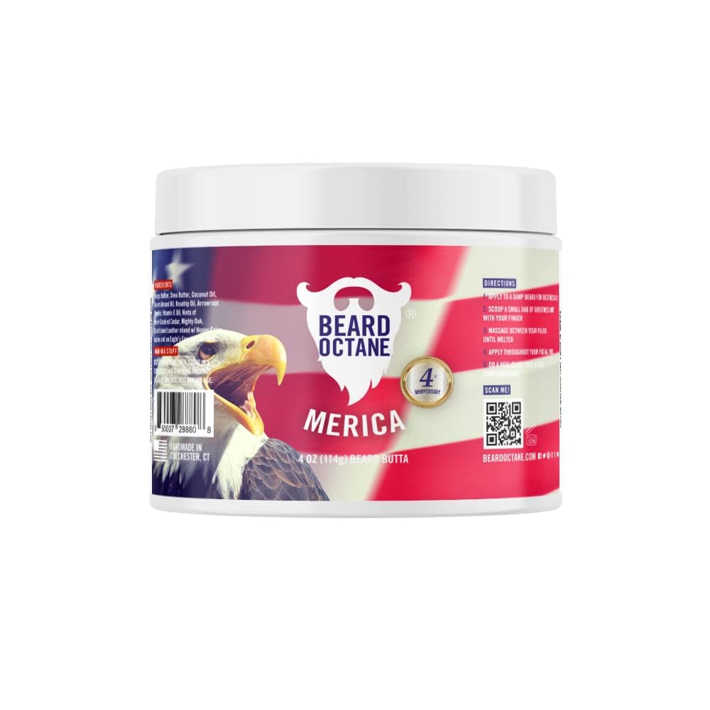 Beard Octane: Merica - Natural Beard Butter W/Shea Butter- 4 Oz - Healthy Softer Beards - Made In Usa - Premium Handcrafted Bear