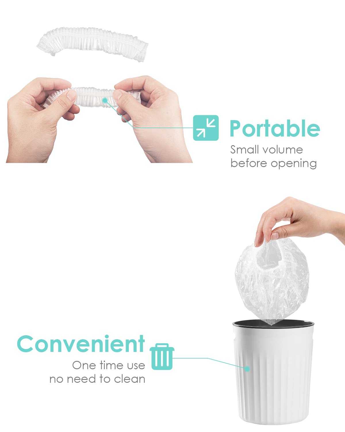 Auban 100Pcs Disposable Shower Caps, Plastic Clear Hair Cap Large Thick Waterproof Bath Caps For Women, Hotel Travel Essentials
