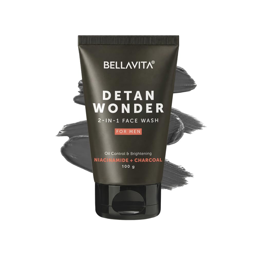 Bellavita Detan Wonder 2In1 | Face Wash For Men | 100Gm | Oil Control & Brightening | Removes Tan & Deep Cleans | With Niacina