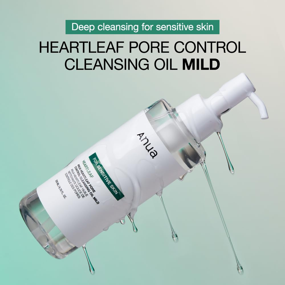 Anua Heartleaf Pore Cleansing Oil Mild, Sensitive Skin Face Wash, Oil Cleanser For Face, Makeup Blackhead Remover, Korean Skin C