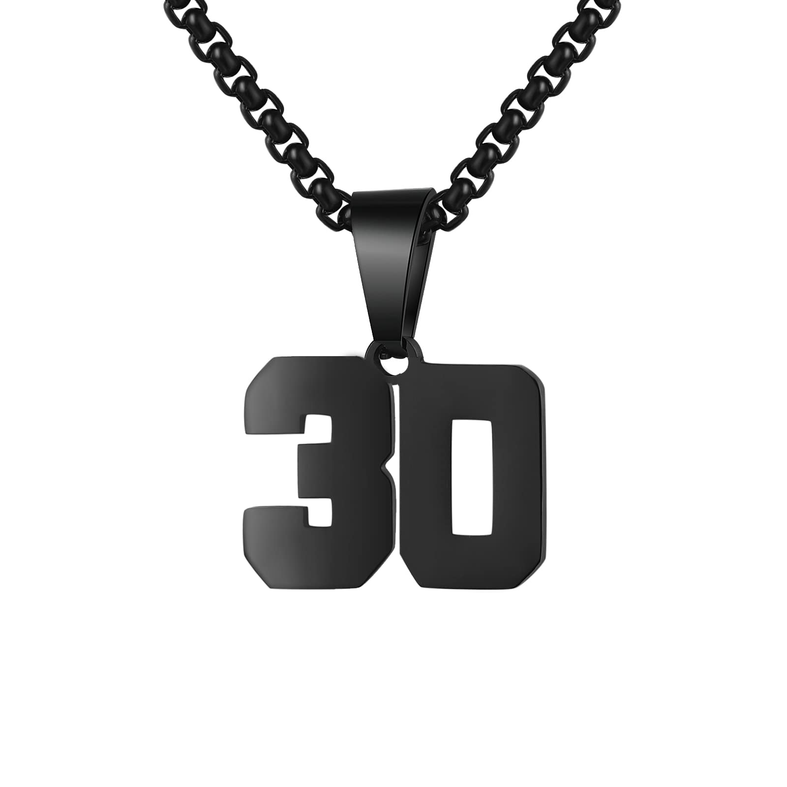 Susook Number Necklaces Personalized Black Initial Number Pendant Stainless Steel Chain 22+2inch Movement Necklaces for Men Wome