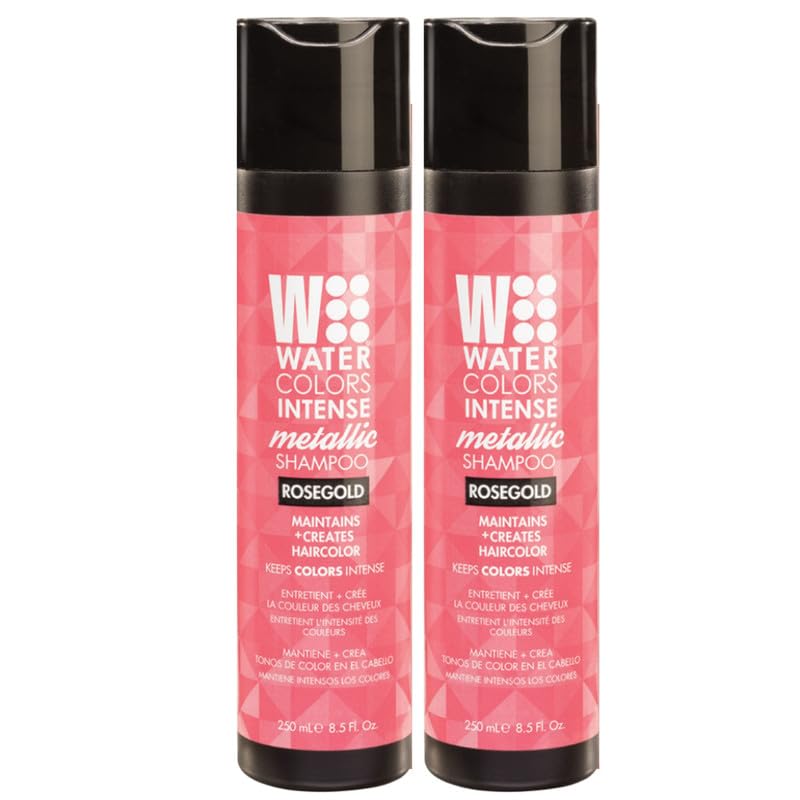 Watercolors Intense Metallic Color Depositing Shampoo, Semi Permanent Hair Color 8.5 Oz - Rose Gold (2 Pack)