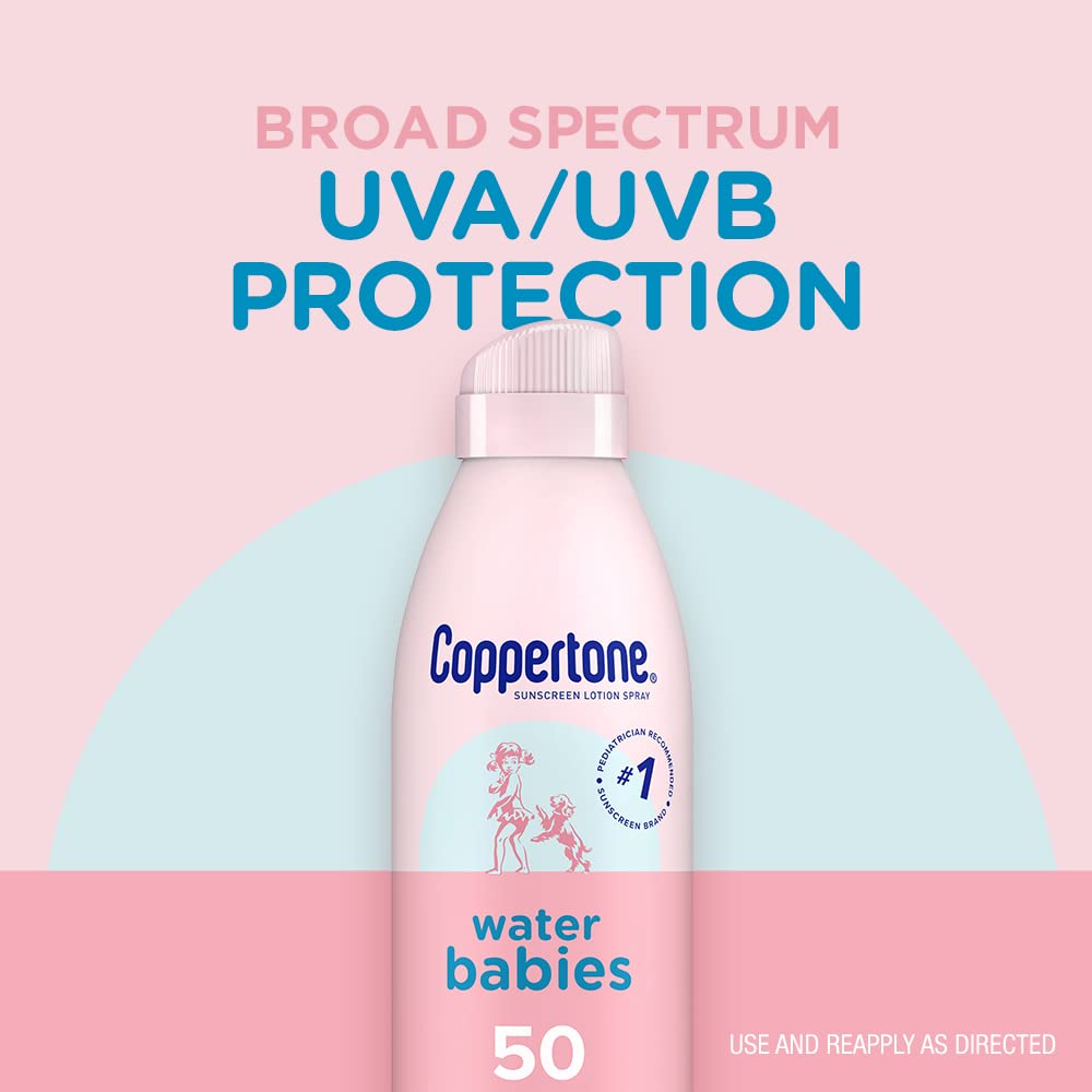 Coppertone Waterbabies Sunscreen Spray, Spf 50 Baby Sunscreen, Spray On 6 Oz And Pure Simple Stick, 50, 0.49 Bundle