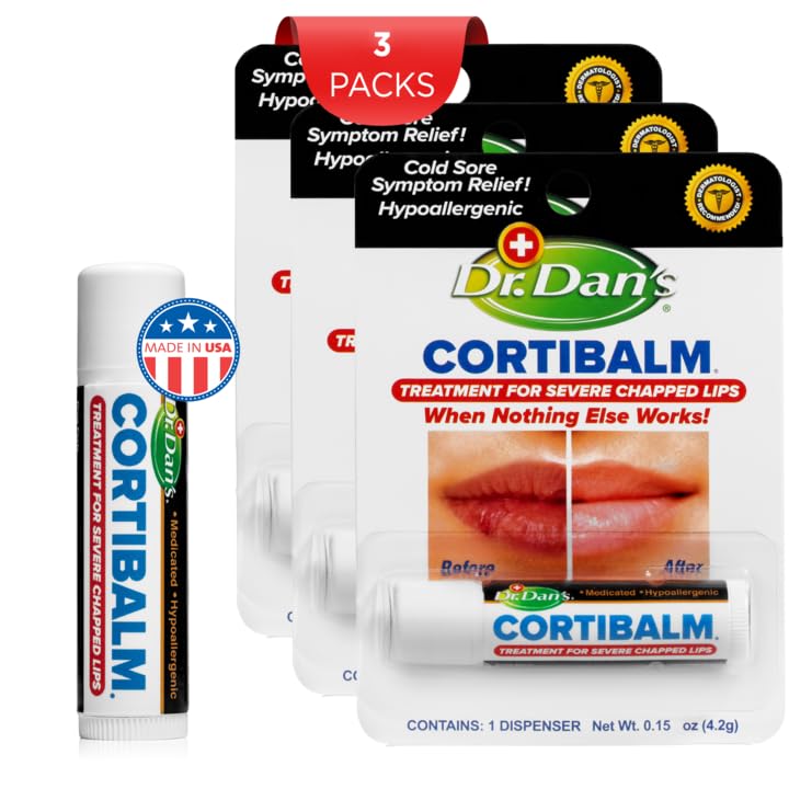Dr. Dan'S Cortibalm- 3 Pack- For Dry Cracked Lips - Healing Lip Balm For Severely Chapped Lips - Designed For Men, Women And Chi