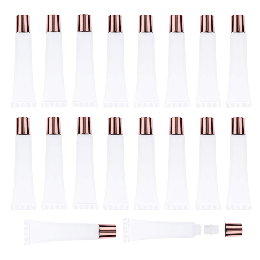 50Pcs 15ml Lip Gloss Squeeze Tubes, Rose Gold Lip Gloss Containers Empty, Refillable Soft Clear Tubes for DIY Lipgloss Balm Cosm