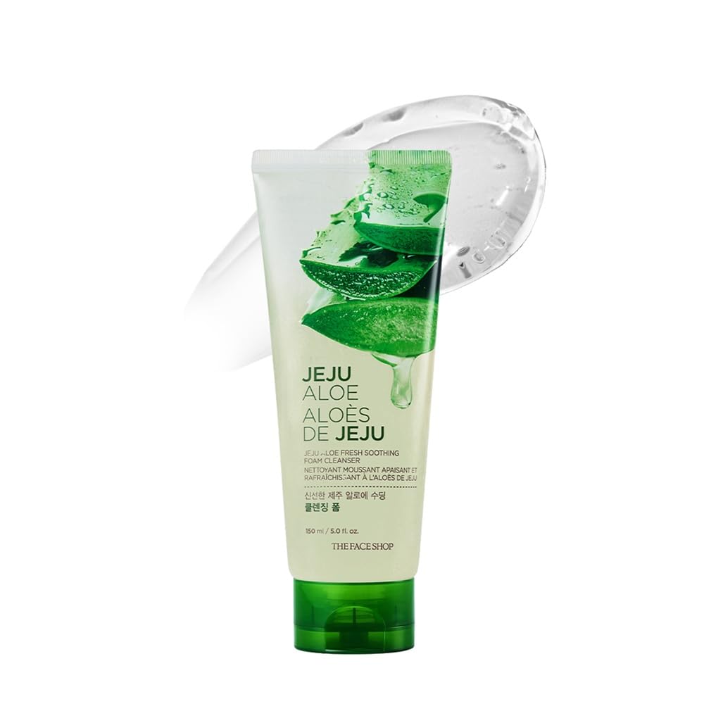 The Face Shop Jeju Aloe Fresh Soothing Foam Cleanser | Gel To Foam Cleanser For Skin,Body And Face | Hydrating & Cooling Cleanse